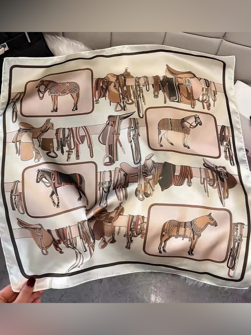 New Print Scarf in Cream & Brown